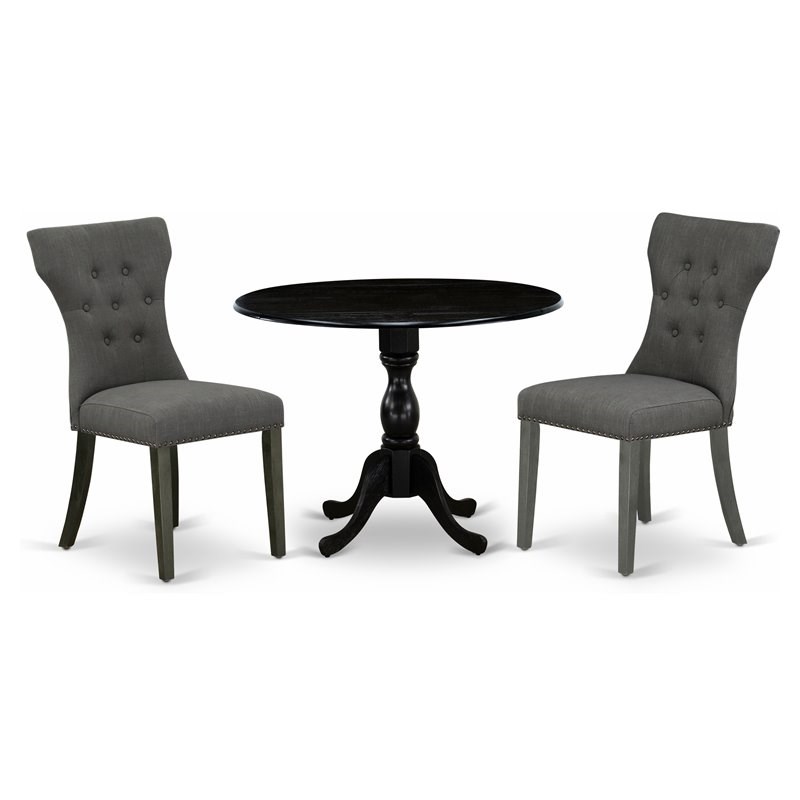 East West Furniture Dublin 3-piece Wood Dining Set in Black/Dark Gotham Gray