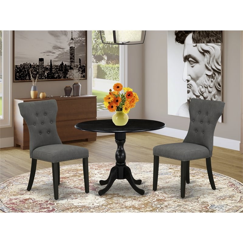 East West Furniture Dublin 3-piece Wood Dining Set in Black/Dark Gotham Gray