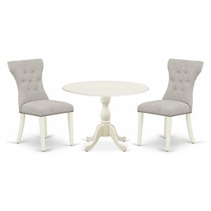 East West Furniture Dublin 3-piece Wood Dining Set in Linen White/Doeskin