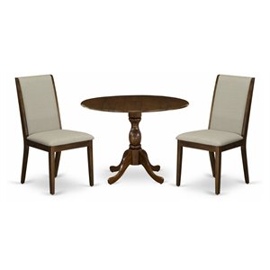 East West Furniture Dublin 3-piece Wood Dining Table Set in Walnut