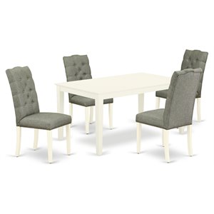 East West Furniture Capri 5-piece Wood Dining Set in Linen White/Smoke