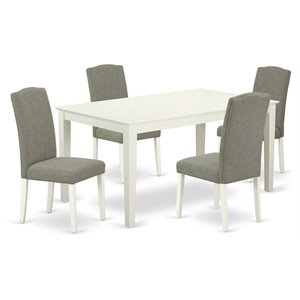 East West Furniture Capri 5-piece Wood Dining Set in Linen White/Dark Shitake