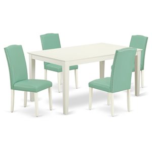 East West Furniture Capri 5-piece Wood Dining Set in Linen White/Pond