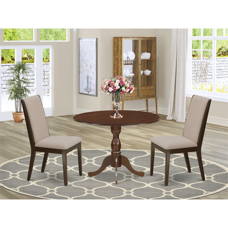 East West Furniture Dublin 3-piece Wood Dining Table Set in Mahogany