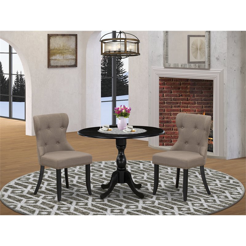 East West Furniture Dublin 3-piece Wood Dining Set in Black/Coffee