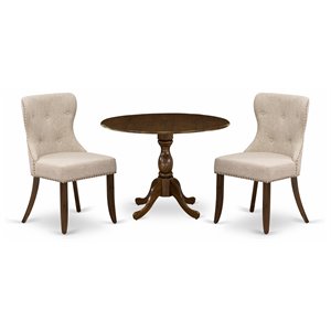East West Furniture Dublin 3-piece Wood Dining Set in Walnut/Light Tan