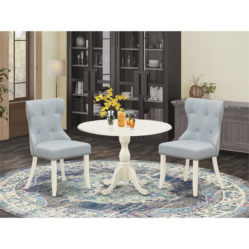 East West Furniture Dublin 3-piece Wood Dining Set in Linen White