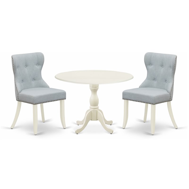 East West Furniture Dublin 3-piece Wood Dining Set in Linen White