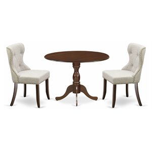 East West Furniture Dublin 3-piece Wood Dining Set in Mahogany/Doeskin