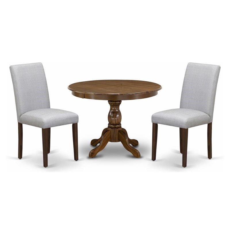 East West Furniture Hartland 3-piece Wood Dining Set in Walnut/Gray