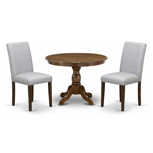 East West Furniture Hartland 3-piece Wood Dining Set in Walnut/Gray
