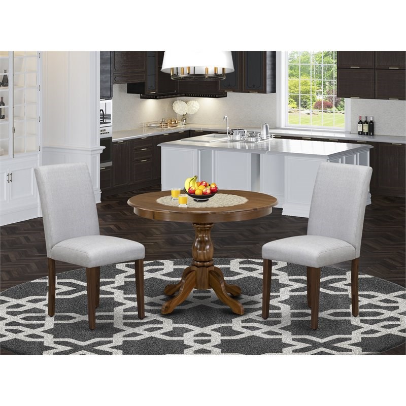 East West Furniture Hartland 3-piece Wood Dining Set in Walnut/Gray
