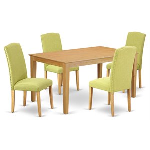 East West Furniture Capri 5-piece Wood Dining Set in Oak/Limelight