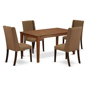 East West Furniture Capri 5-piece Wood Dining Set in Mahogany/Brown Beige