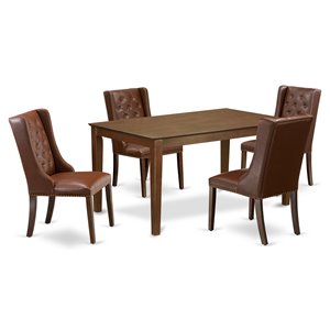 East West Furniture Capri 5-piece Wood Dining Room Table Set in Mahogany
