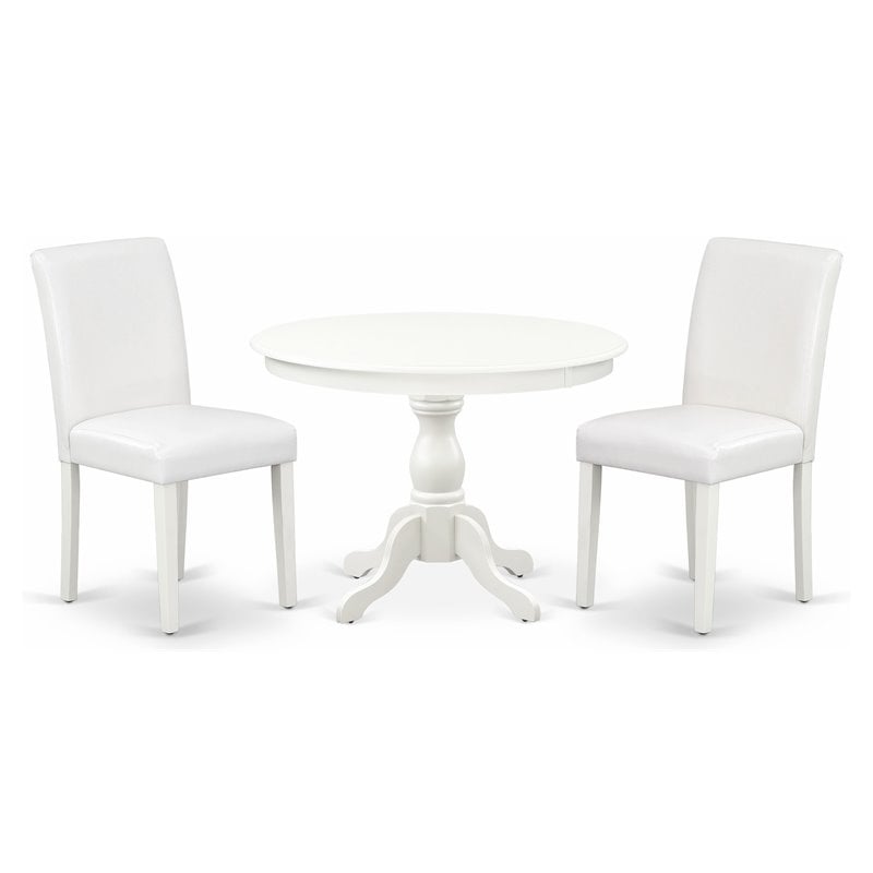 East West Furniture Hartland 3-piece Wood Dining Set with Leather Seat in White