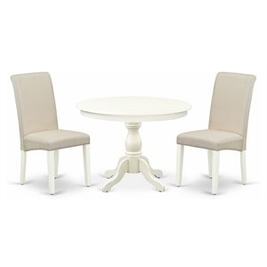 East West Furniture Hartland 3-piece Wood Dining Set in Linen White/Cream