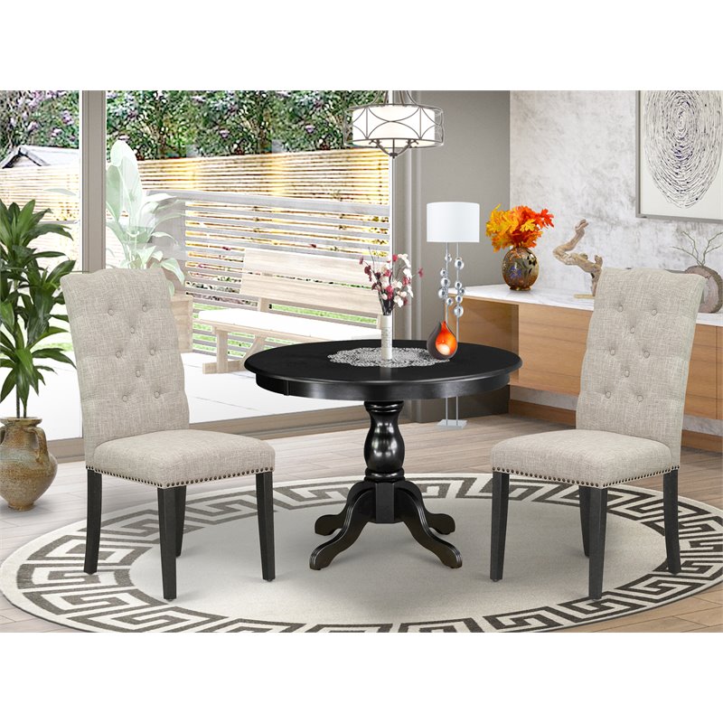 East West Furniture Hartland 3-piece Wood Dining Set in Black/Doeskin