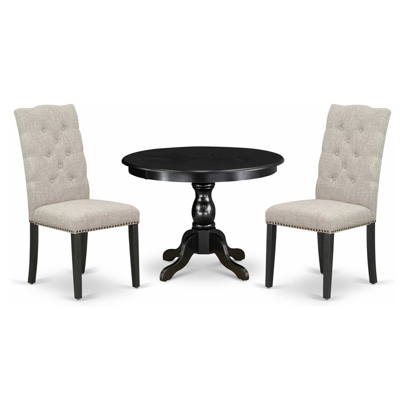 East West Furniture Hartland 3-piece Wood Dining Set in Black/Doeskin
