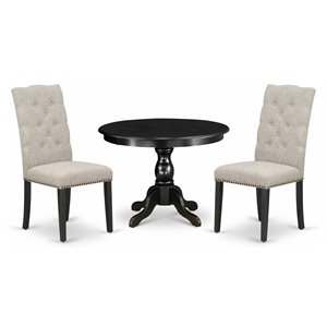 East West Furniture Hartland 3-piece Wood Dining Set in Black/Doeskin