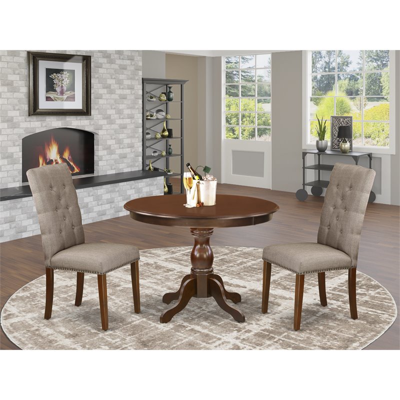 East West Furniture Hartland 3-piece Wood Dining Set in Mahogany/Dark Khaki