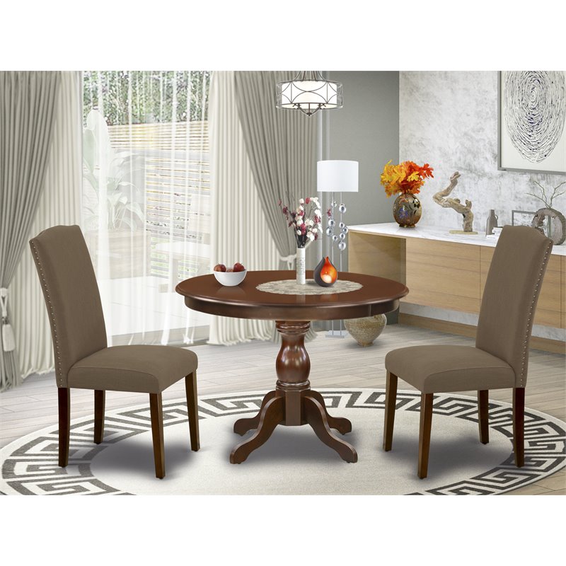 East West Furniture Hartland 3-piece Wood Dining Set in Mahogany/Dark Coffee