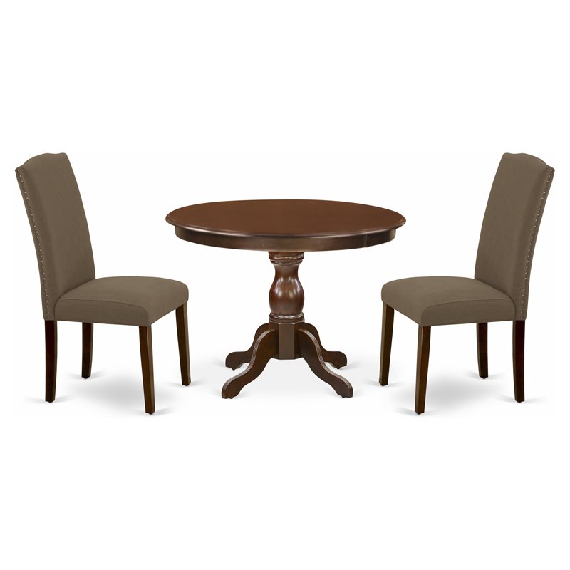 East West Furniture Hartland 3-piece Wood Dining Set in Mahogany/Dark Coffee