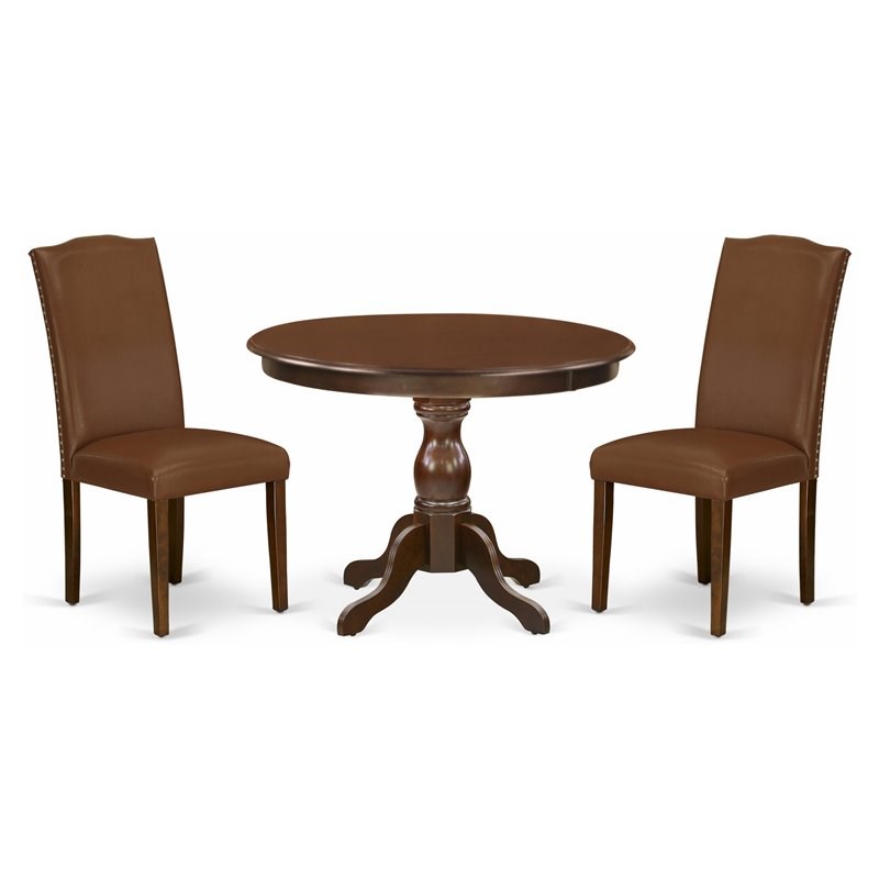 East West Furniture Hartland 3-piece Wood Dining Set with High Back in Mahogany