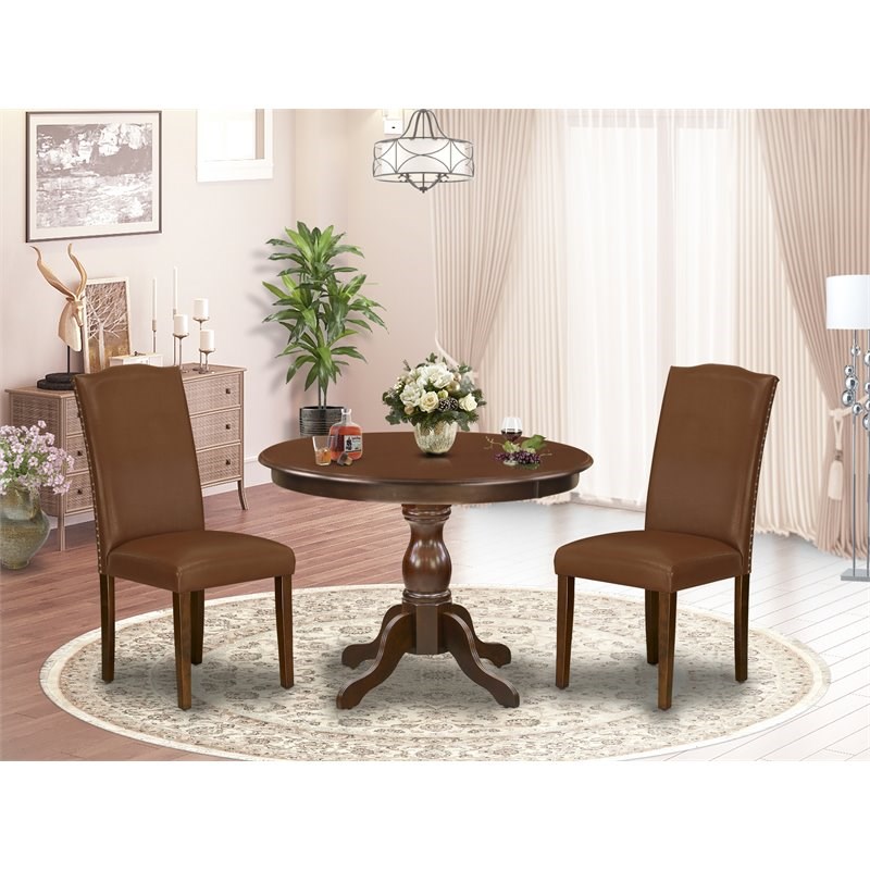 East West Furniture Hartland 3-piece Wood Dining Set with High Back in Mahogany