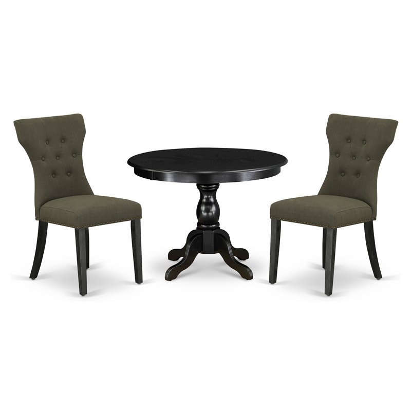 East West Furniture Hartland 3-piece Wood Dining Set in Black/Dark Gotham Gray