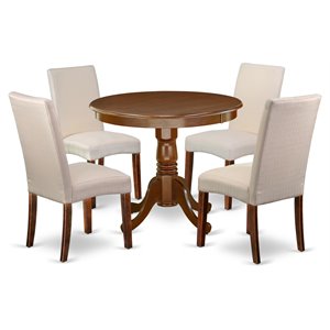 East West Furniture Antique 5-piece Wood Dining Set in Mahogany/Cream