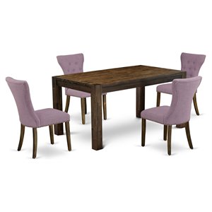 East West Furniture Celina 5-piece Wood Dining Set in Jacobean Brown/Dahlia