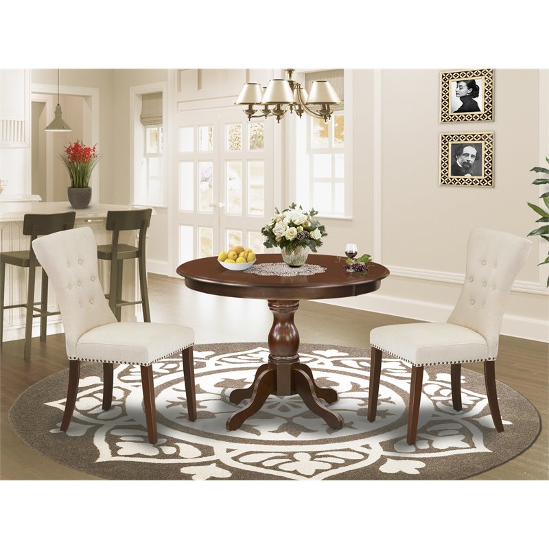 East West Furniture Hartland 3-piece Wood Dining Set in Mahogany/Light Beige