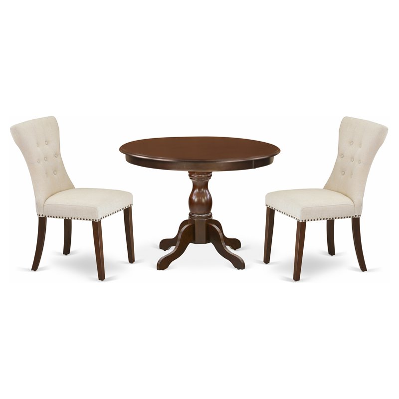 East West Furniture Hartland 3-piece Wood Dining Set in Mahogany/Light Beige