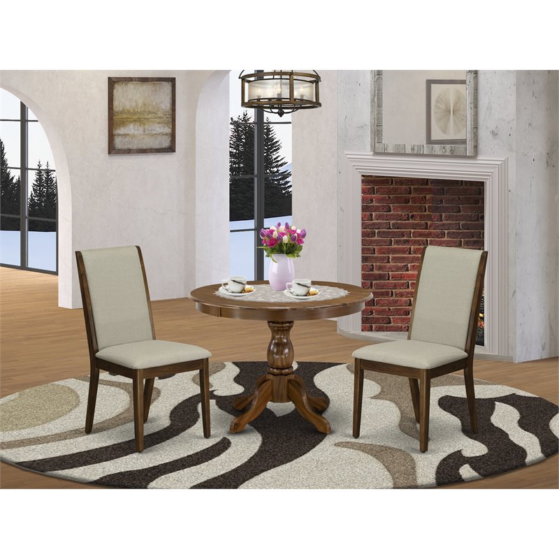 East West Furniture Hartland 3-piece Wood Dining Table Set in Walnut