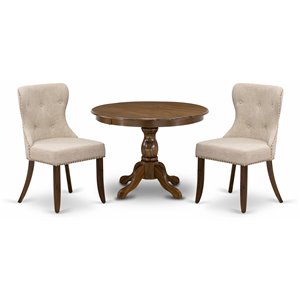 East West Furniture Hartland 3-piece Wood Dining Set in Walnut/Light Tan