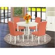 East West Furniture Boston 5-piece Wood Dining Set in Linen White/Pink Flamingo