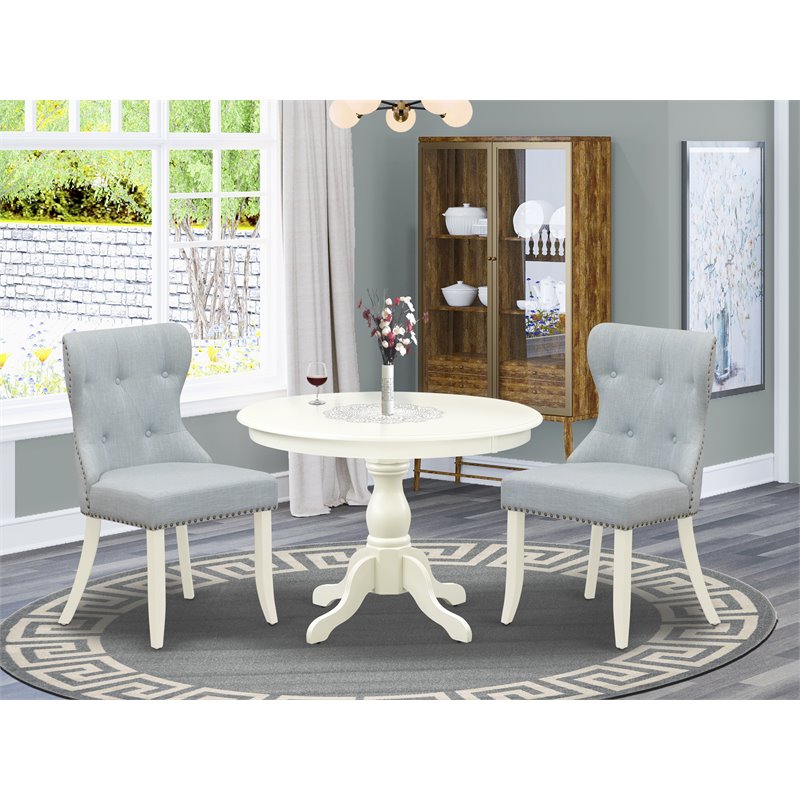 East West Furniture Hartland 3-piece Wood Dining Set in Linen White/Baby Blue