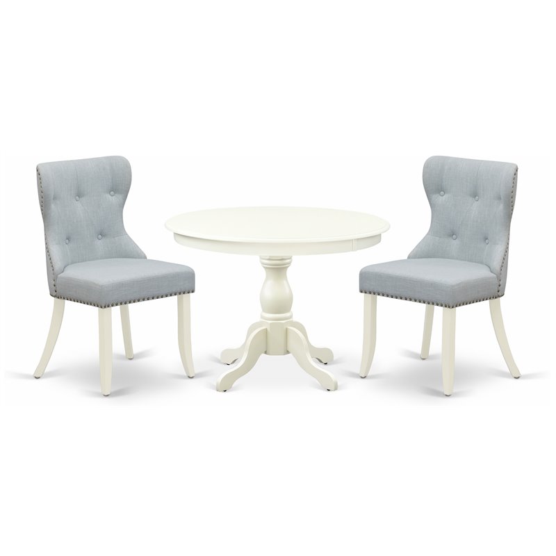 East West Furniture Hartland 3-piece Wood Dining Set in Linen White/Baby Blue