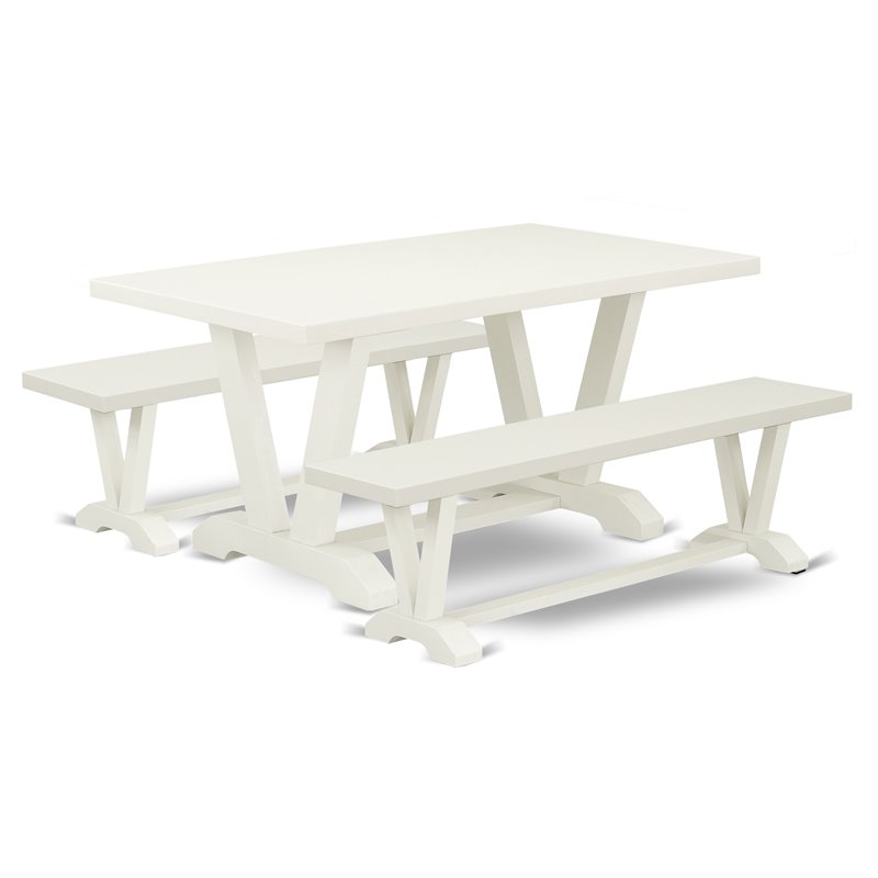 East West Furniture V-Style 3-piece Wood Dining Table Set in Linen White