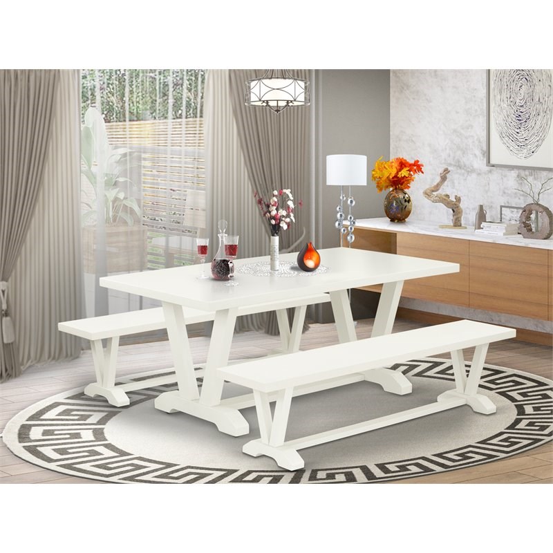 East West Furniture V-Style 3-piece Wood Dining Room Set in Linen White