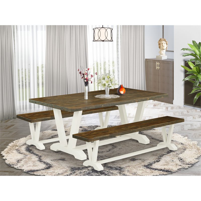 East West Furniture V-Style 3-piece Wood Kitchen Set in Linen White