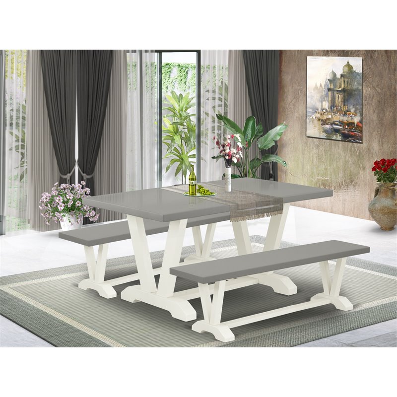East West Furniture V-Style 3-piece Wood Dining Set in Linen White