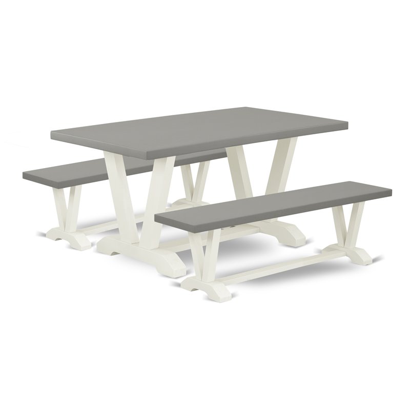 East West Furniture V-Style 3-piece Wood Dining Set in Linen White