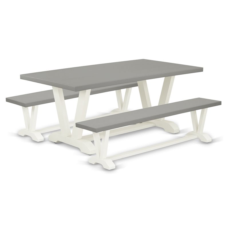 East West Furniture V-Style 3-piece Wood Kitchen Table Set in Linen White