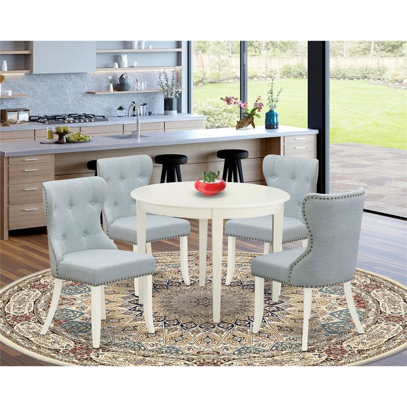 East West Furniture Boston 5-piece Wood Dining Table Set in Linen White