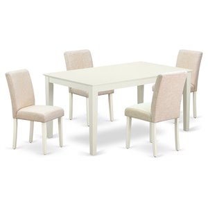 East West Furniture Capri 5-piece Wood Dining Set with Fabric Seat in White