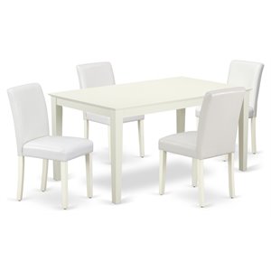 East West Furniture Capri 5-piece Wood Dining Set with Leather Seat in White