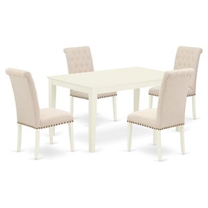 East West Furniture Capri 5-piece Wood Dining Set in Linen White/Light Beige