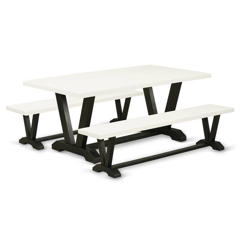 East West Furniture V-Style 3-piece Wood Dining Room Set in Black